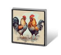 Rooster And Hen Square Lapel Pin 0.7x0.7in Aluminum Badge Stylish Personalized Accessory Daily Wear