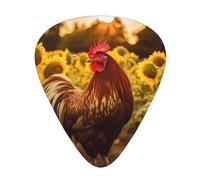 Rooster and sunflowers Printed pick set - 12 pieces, thin, medium and thick guitar picks, suitable for guitar, bass, electric guitar and ukulele
