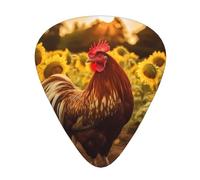 Rooster and sunflowersGuitar Picks, 12-Piece Pattern Set, Three Different Thicknesses for Acoustic Electric Guitar and Other Instruments