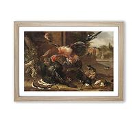 Rooster and Turkey Fighting by Melchior D'Hondecoeter Framed Print | A2 Oak Framed Wall Art | Ready to Hang | Modern Animal Picture | Living Room Bedroom Lounge Office