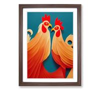 Rooster Art Vol.2 Framed Print | A2 Walnut Framed Wall Art | Ready to Hang | Modern Animal Picture | Living Room Bedroom Lounge Office