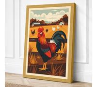 Rooster at Dawn Rustic Canvas Wall Art Print 18x12 Inch (46 x 30 cm)