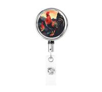 Rooster Beautiful Art Badge Reels Retractable Badge Holder with Alligator Clip Cute Nurse Telescopic Badge Clip Name ID Card Holders for Office Worker Doctor Nurse Key Holder