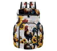 Rooster Butterfly Sunflower Wooden Board Multi-Sport Basketball Backpack with Ball & Shoe Compartment, Durable Gym Bag for Soccer Volleyball Swim Travel