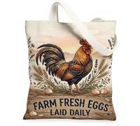 Rooster Canvas Tote Bag for Women, Farmhouse Rustic Wheat Lavender Summer Brown Washable Reusable Small Tote Bags for Shopp, Brown, 13x15 Inch