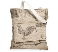 Rooster Canvas Tote Bag for Women, Vintage Rustic Lettering Postage Stamp None Beige Washable Reusable Grocery Bags Ideas for Shopping Trips Office Library Casual 13x15 Inch