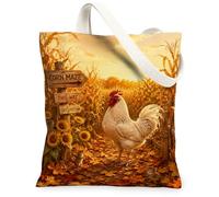 Rooster Canvas Tote Bag, Rustic Country Sunflower Corn Maze Fall Yellow Everyday Tote Bag 13x15 Inch, Yellow, 13x15 Inch