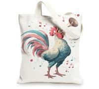 Rooster Canvas Tote Bags, Colorful Chicken Design Reusable Grocery Bags, Fun Vintage Lightweight Washable Shoulder Strap Ba, Colorful, 13x15 Inch