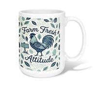 Rooster Ceramic Coffee Mug, Farm Rustic Leaves Eggs Fall Navy Novelty Hot Chocolate Mug with Handle Ideal for Friendship Family Colleague Staff Sweetheart Teachers 15 Oz