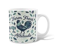 Rooster Ceramic Coffee Mug, Farm Rustic Leaves Eggs Fall Navy Novelty Tea Mug with Handle Ideal for Friends Family Lovers Eldership Senior Co-Worker 11 Oz