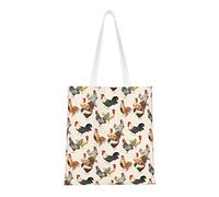 Rooster Chickens Canvas Bags Tote Bags,Large Women Casual Laptop Shoulder Bag Shopping Grocery Work Travel 15x16 Inch, Rooster Chickens, One Size