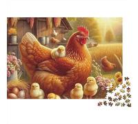 Rooster Christmas 1000 Piece Jigsaw Puzzle for Adults Mother Hen with Chicks And Eggs in Farmyard Premium Thick Sturdy Vibrant Challenging Gift 38x26cm/1000pcs