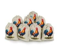 Rooster Colorful Printed Cotton And Hemp Bunches Pocket Drawstring Pouch 8 Pieces Reusable Gift Bags