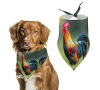Rooster Colorful Triangle Dog Bandana Adjustable Pet Bibs Summer Washable Scarf for Small Medium Large Pets
