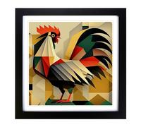 Rooster Constructivism No.1 Framed Print | 18x18 Inch Black Framed Wall Art | Ready to Hang | Modern Animal Picture | Living Room Bedroom Lounge Office