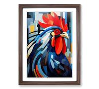 Rooster Constructivism No.2 Framed Print | A2 Walnut Framed Wall Art | Ready to Hang | Modern Animal Picture | Living Room Bedroom Lounge Office