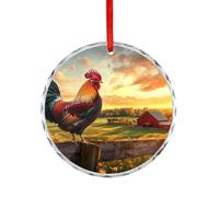 Rooster Crowing on Morning Christmas Ornaments Glass Crystal Round Hanging Decorations for Xmas Tree Holiday Party