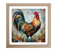 Rooster Cubism No.2 Framed Print | 18x18 Inch Oak Framed Wall Art | Ready to Hang | Cubist Animal Picture | Living Room Bedroom Lounge Office