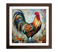 Rooster Cubism No.2 Framed Print | 18x18 Inch Walnut Framed Wall Art | Ready to Hang | Cubist Animal Picture | Living Room Bedroom Lounge Office