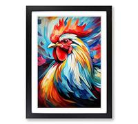 Rooster Cubism No.2 Framed Print | A2 Black Framed Wall Art | Ready to Hang | Cubist Animal Picture | Living Room Bedroom Lounge Office