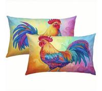 Rooster Cushion Covers 60 x 80 cm, Linen Colorful Cushions Waterproof Outdoor, Soft Comfort Decorative Throw Pillowcases for Sofa, Patio, Bedroom - Set of 2 Pillow Covers, Ideal Home Decor S6-205
