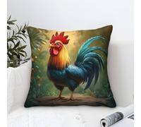 Rooster Cushion Covers Modern Art Decorative,Fantasy Jungle Pattern Square Pillow Case Soft Polyester Pillowcases Outdoor Patio Garden Bench Living Room Sofa Decor 40x40cm