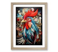 Rooster Dadaism No.2 Framed Print | A2 Oak Framed Wall Art | Ready to Hang | Modern Animal Picture | Living Room Bedroom Lounge Office