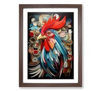 Rooster Dadaism No.2 Framed Print | A2 Walnut Framed Wall Art | Ready to Hang | Modern Animal Picture | Living Room Bedroom Lounge Office