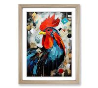 Rooster Dadaism No.3 Framed Print | A2 Oak Framed Wall Art | Ready to Hang | Modern Animal Picture | Living Room Bedroom Lounge Office