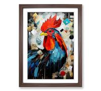 Rooster Dadaism No.3 Framed Print | A2 Walnut Framed Wall Art | Ready to Hang | Modern Animal Picture | Living Room Bedroom Lounge Office