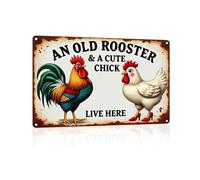 Rooster Décor An Old A Cute Chick Live Here Rustic Tin Sign For Home Farm Chicken Coop Decor 8x12 Inch (9713)