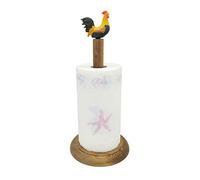 Rooster Design Rustic Brown Wood Paper Towel Holder Stand Up Paper Towel Holder, Easy One-Handed Tear Kitchen Paper Towel Dispenser with Weighted Base for Standard Paper Towel Rolls