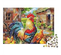Rooster Difficult 1000 Piece Jigsaw Puzzle for Adults Rooster with Chicks in Farmyard Premium Thick Sturdy Vibrant Challenging Stress Relief 52x38cm/1000pcs