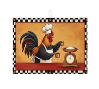 Rooster Dish Drying Mats for Kitchen Counter, Vintage Absorbent Dish Drainer Rack Mat, Rustic Microfiber Drying Pad for Kitchen Decor 18x24 Inch