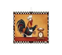 Rooster Dish Drying Mats for Kitchen Counter, Vintage Absorbent Dish Drainer Rack Mat, Rustic Microfiber Drying Pad for Kitchen Decor 16x18 Inch