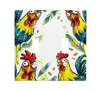 Rooster Double Light Switch Cover Plate, Fanciful Cartoonish Feather Seed N/a Yellow Plastic Standard Size Wall Switch Plates Accents for Bedroom Bathroom Kitchen Entrance Decor