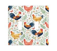 Rooster Double Light Switch Cover Plate, Farmhouse Rustic Hen Butterfly Summer Red Plastic Standard Size Toggle Light Switch Cover for Home Living Room New Apartment Decor