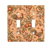 Rooster Double Light Switch Cover Plate, Vintage Rustic Flowers Oranges Fall Orange Plastic Standard Size Wall Switch Plates Accents for New Apartment Home Bedroom Office Decor