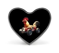Rooster Drive A Racing Car Heart Metal Brooches 1 Inch Decorative Badges Exquisite Decorations Pins for Clothing