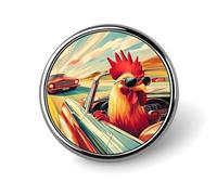 Rooster Driving Round Lapel Pin Brooches Badge Holder for Clothes Bags Backpack Hats