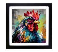 Rooster Expressionism No.2 Framed Print | 18x18 Inch Black Framed Wall Art | Ready to Hang | Eclectic Animal Picture | Living Room Bedroom Lounge Office