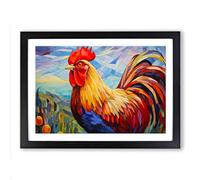 Rooster Expressionism No.2 Framed Print | A2 Black Framed Wall Art | Ready to Hang | Eclectic Animal Picture | Living Room Bedroom Lounge Office