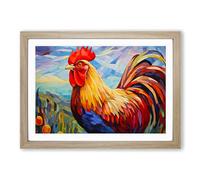 Rooster Expressionism No.2 Framed Print | A2 Oak Framed Wall Art | Ready to Hang | Eclectic Animal Picture | Living Room Bedroom Lounge Office