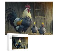 Rooster Family in Barnyard Classic Jigsaw Puzzle for Adults, 300 PCS