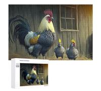 Rooster Family in Barnyard Illustrated Jigsaw Puzzle for Adults, 1000 PCS