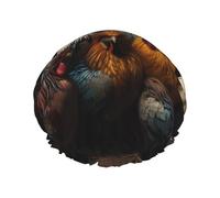 Rooster Family Portfolio Printed shower cap, reusable, specially designed for women's long hair, double-layer structure, suitable for bathing.