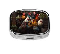 Rooster Family Portfolio Travel Pill Organizer. 2-Compartment Pill Box, Portable Mini Pill Box, Vitamin Medicine Storage Box