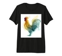 Rooster Farm Animal Smoke Ink Watercolor Portrait Premium T-Shirt