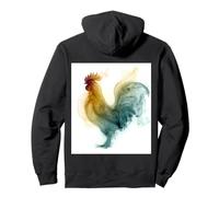 Rooster Farm Animal Smoke Ink Watercolor Portrait Pullover Hoodie