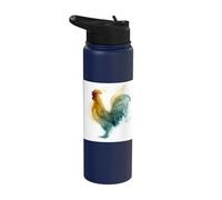 Rooster Farm Animal Smoke Ink Watercolor Portrait Stainless Steel Insulated Water Bottle